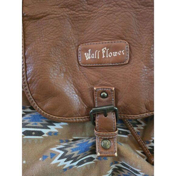 Vintage Wall Flower Womens Brown Faux Leather & Aztec Canvas Backpack W Buckles - Picture 6 of 11
